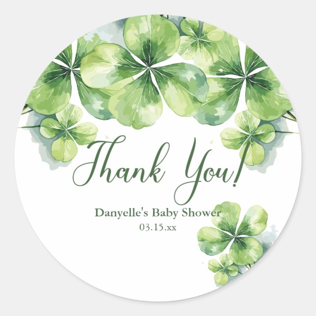 Sticker Rond Lucky Clovers St. Patrick's Baby shower Merci (Devant)