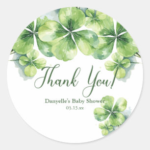 Sticker Rond Lucky Clovers St. Patrick's Baby shower Merci