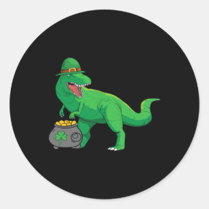 Sticker Rond Lucky Dino-saur St Patricks Day Drôle T-rex Irland
