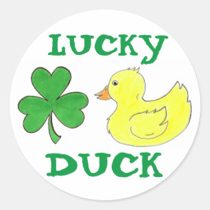 Sticker Rond Lucky Duck St. Patrick's Day Shamrock Rubber Ducky