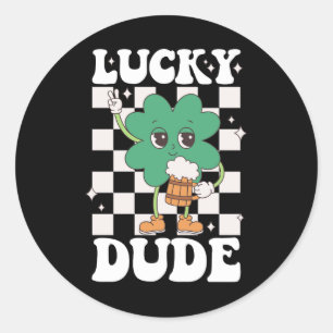 Sticker Rond Lucky Dude Shamrock Jour de la Saint Patrick irlan