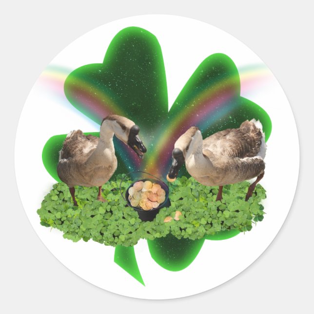 Sticker Rond Lucky Geese St. Patrick's Day (Devant)