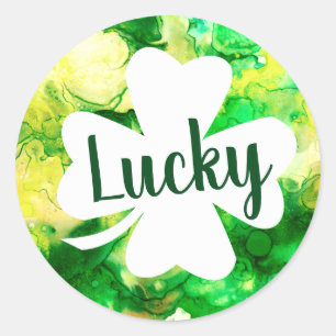 Sticker Rond Lucky Green Ink Splatter Shamrock
