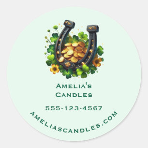 Sticker Rond Lucky Horseshoe Gold Coins et Clover Business
