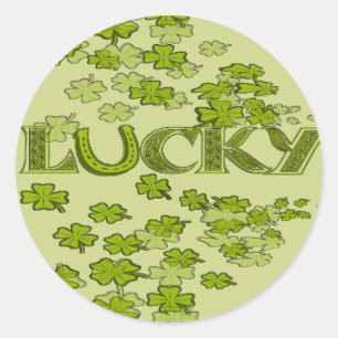 Sticker Rond Lucky Horseshoe Irlandais Green Clovers Shamrocks