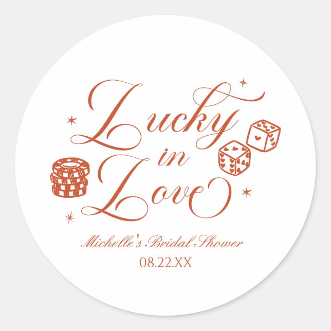 Sticker Rond Lucky In Love Playing Card Casino Bridal Shower (Devant)