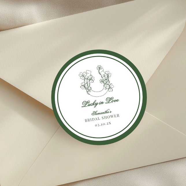 Sticker Rond Lucky in Love Shamrock Horseshoe Bridal Shower (Créateur téléchargé)