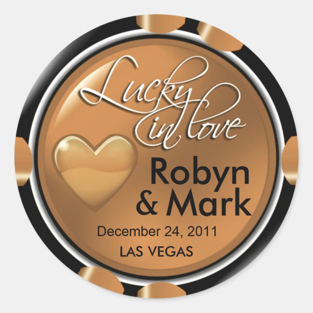 Sticker Rond Lucky in Love Vegas Newlyweds Casino Chip (Devant)