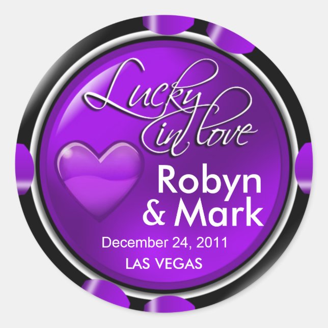 Sticker Rond Lucky in Love Vegas Newlyweds Casino Chip (Devant)