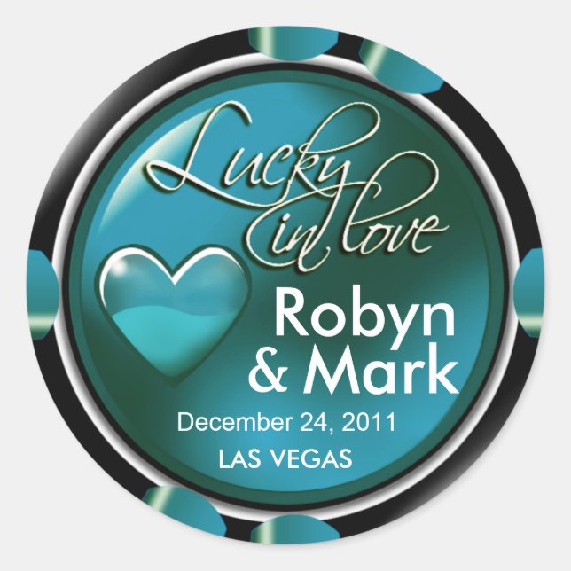 Sticker Rond Lucky in Love Vegas Newlyweds Casino Chip (Devant)