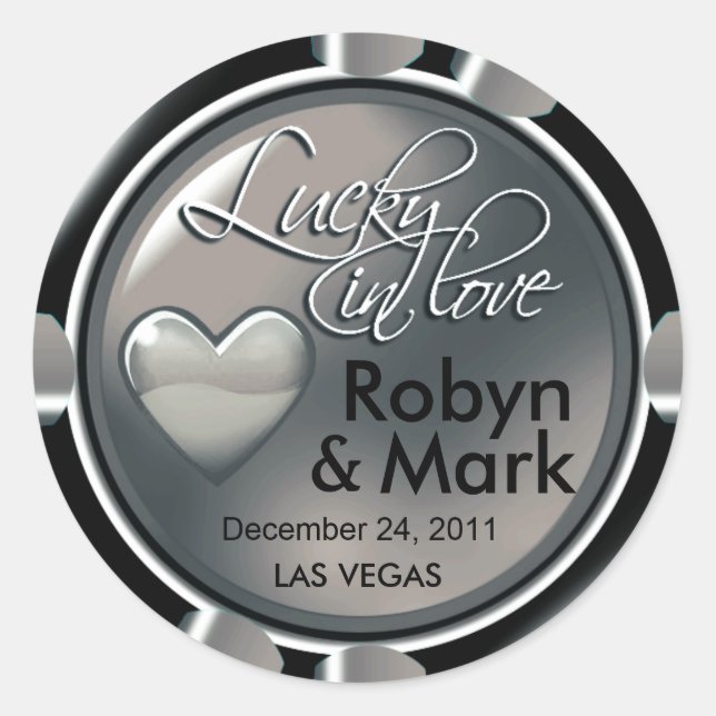 Sticker Rond Lucky in Love Vegas Newlyweds Casino Chip (Devant)