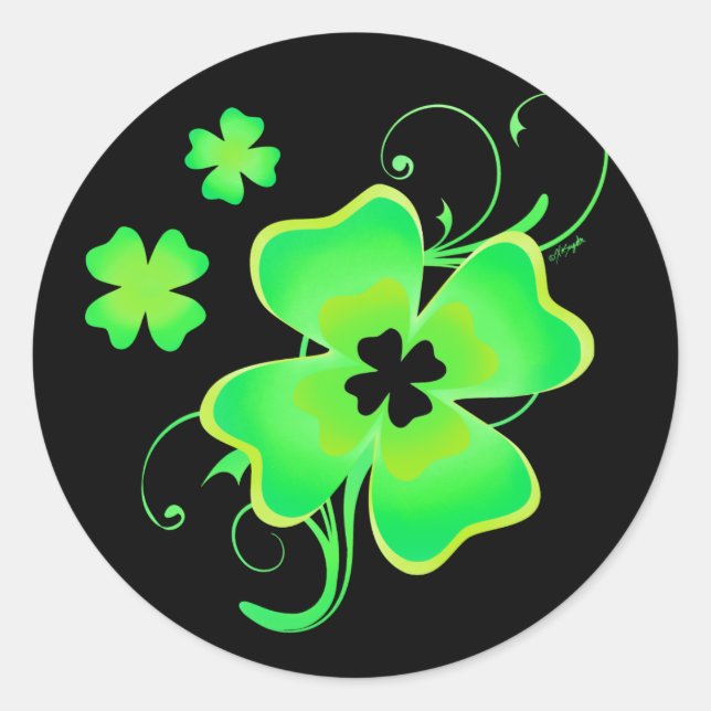 Sticker Rond Lucky Irish Four Leaf Clover (Devant)