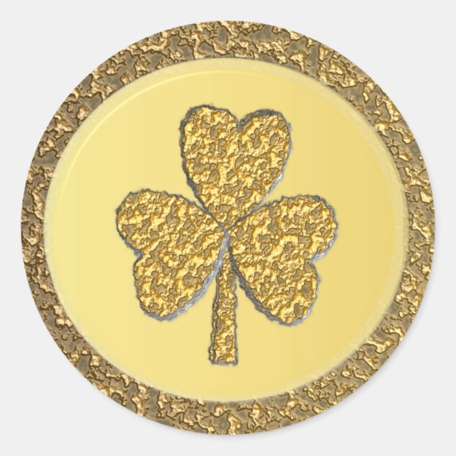 Sticker Rond Lucky Irish Shamrock Gold Coin (Devant)