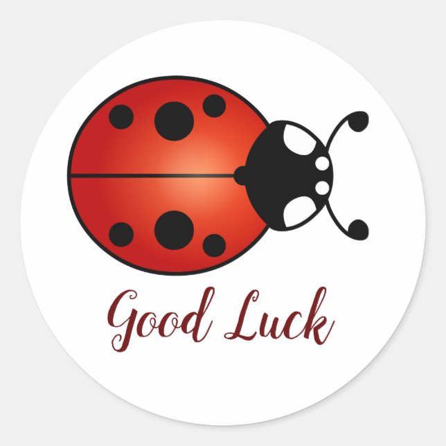 Sticker Rond Lucky Ladybug Rouge Orange Noir Ladybird Bonne cha (Devant)