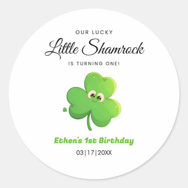 Sticker Rond Lucky Little Shamrock Clover 1er anniversaire (Devant)