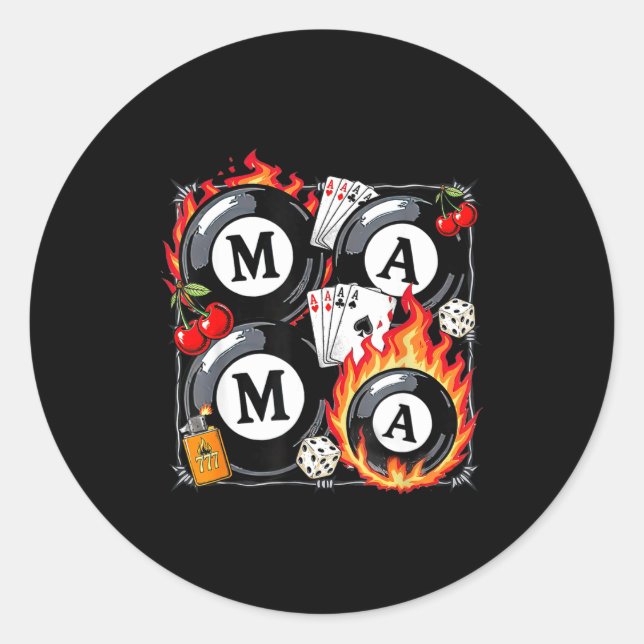 Sticker Rond Lucky Mama Billiard 8 Cherry Mother's Day Mom Life (Devant)