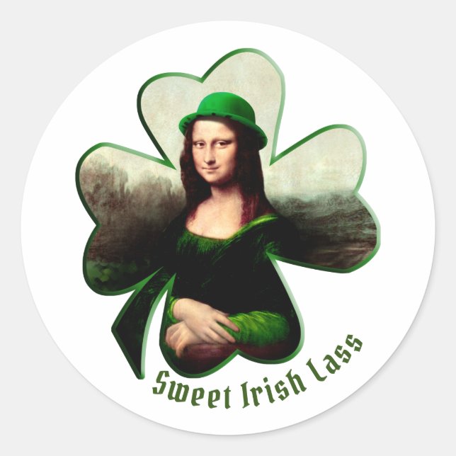 Sticker Rond Lucky Mona Lisa Saint-Patrick (Devant)