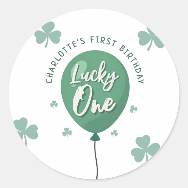 Sticker Rond Lucky One 1er Anniversaire St Patricks Day Trèfle (Devant)