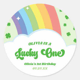 Sticker Rond Lucky One Lucky Charm Rainbow 1er Anniversaire