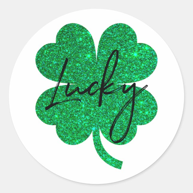 Sticker Rond Lucky parties scintillant quatre feuilles trèfle (Devant)