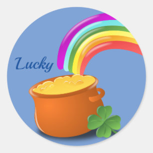 Sticker Rond Lucky Pot of Gold sous le Rainbow