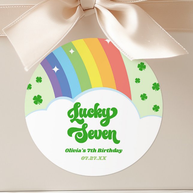 Sticker Rond Lucky Seven Rainbow Cloches 7e fête d'anniversaire (Créateur téléchargé)