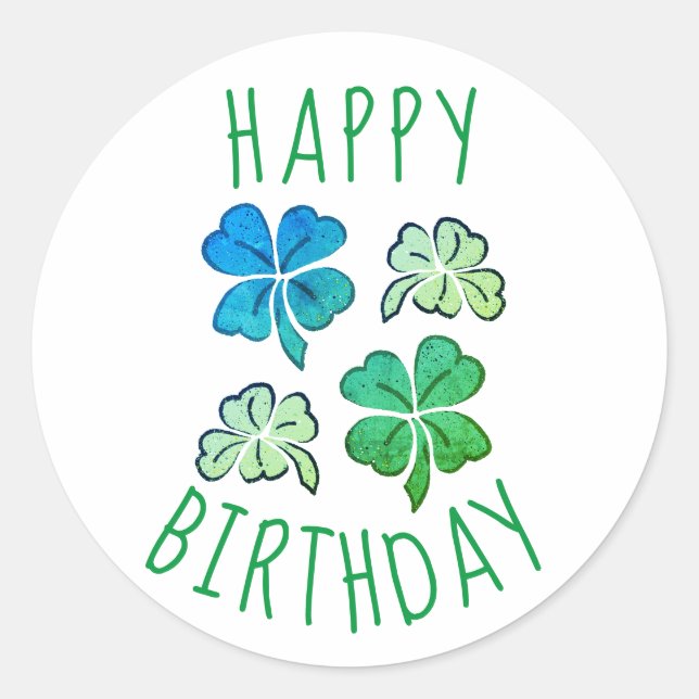 Sticker Rond Lucky Shamrock Clover Joyeux anniversaire (Devant)