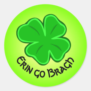 Sticker Rond Lucky Shamrock Erin Go Bragh Texte courbe