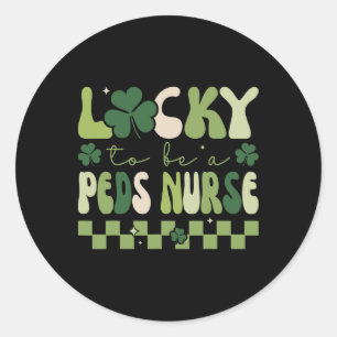 Sticker Rond Lucky To Be A Peds Nurse Super Retro St Patrick's