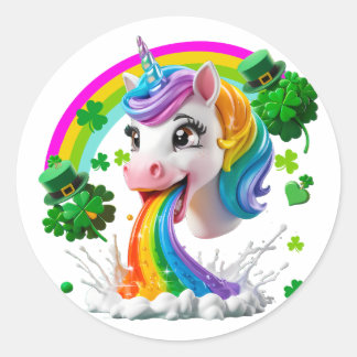 Sticker Rond Lucky Unicorn Shamrock Jour de la Saint Patrick Le