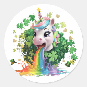 Sticker Rond Lucky Unicorn Shamrock Jour de la Saint Patrick Le