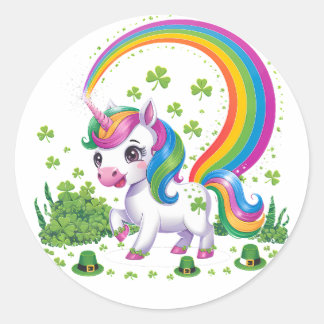 Sticker Rond Lucky Unicorn Shamrock Jour de la Saint Patrick Le