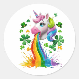Sticker Rond Lucky Unicorn Shamrock Jour de la Saint Patrick Le