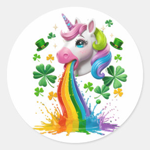Sticker Rond Lucky Unicorn Shamrock Jour de la Saint Patrick Le