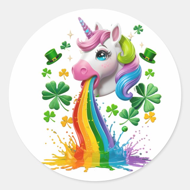 Sticker Rond Lucky Unicorn Shamrock Jour de la Saint Patrick Le (Devant)