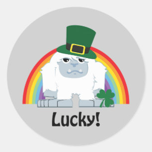 Sticker Rond Lucky Yeti Leprechaun