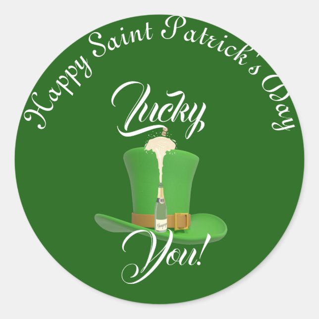 Sticker Rond Lucky You Champagne Casquette Bonne Saint-Patricks (Devant)