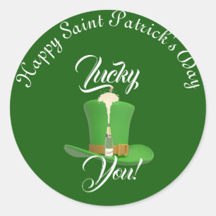 Sticker Rond Lucky You Champagne Casquette Bonne Saint-Patricks