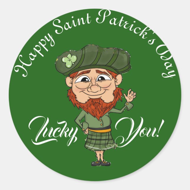 Sticker Rond Lucky You Leprechaun Elf Joyeux Saint Patricks Day (Devant)