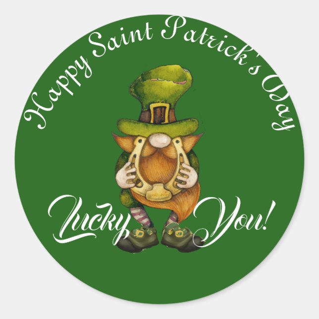 Sticker Rond Lucky You Leprechaun Joyeux Saint Patricks Day mig (Devant)