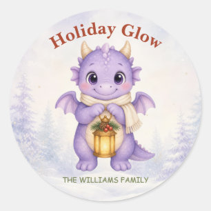 Sticker Rond Lueur de vacances violette Noël personnalisé en fa