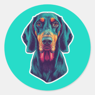 Sticker Rond Lueur Loyale – Bluetick Coonhound Vibrant en Pop A