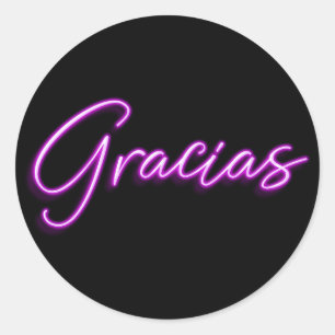 Sticker Rond Lueur violette néon espagnol Gracias Merci