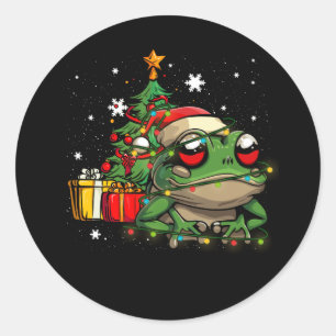 Sticker Rond Lueurs de Noël de l'amant de grenouille Arbre Sant