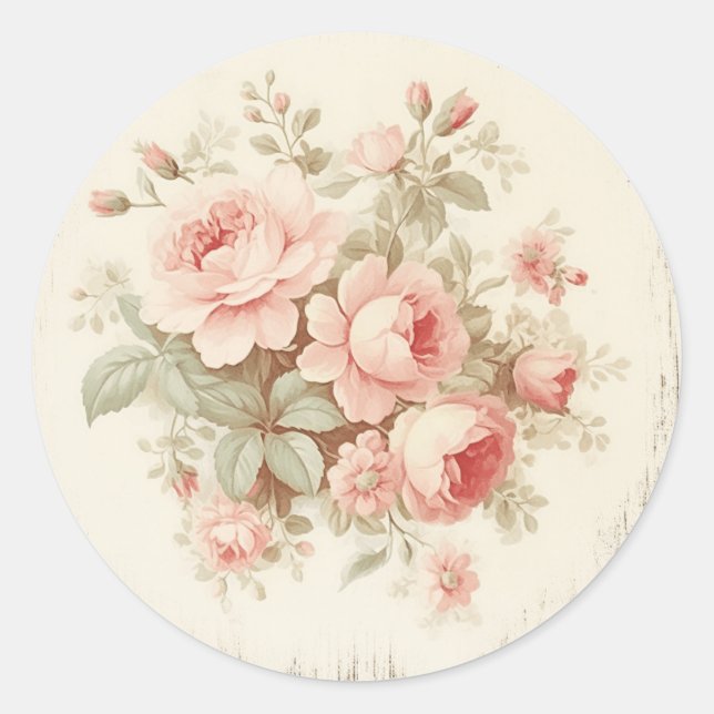 Sticker Rond Lueurs Rose Pâle Shabby Chic (Devant)