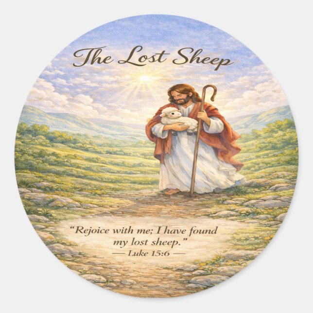 Sticker Rond Luke 15 Parable Lost Sheep  (Devant)