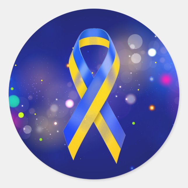 Sticker Rond L'Ukraine soutient le ruban bleu jaune de sensibil (Devant)