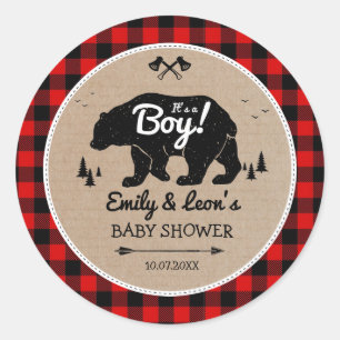 Sticker Rond Lumberjack Forest Bear Adventure Boy Baby shower