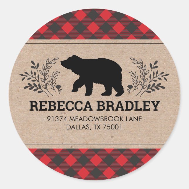 Sticker Rond Lumberjack Rustique Buffalo Plaid Adresse de retou (Devant)