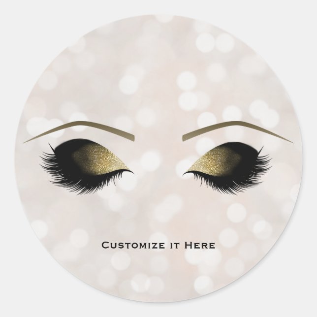 Sticker Rond Lumière Blanche Glam Gold Maquillage Eyelashes (Devant)